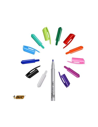 Feutre d'ecriture bic intensity pointe medium pack semi durable de 12 unites coloris assortis.