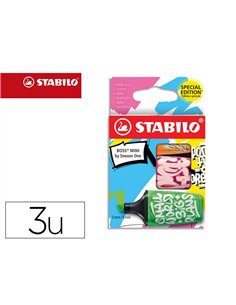 Surligneur mini stabilo boss x 3 mini by snooze one pointe biseautee vert rose et orange.