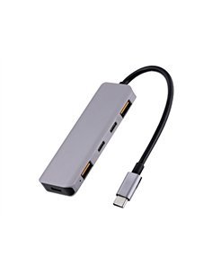 Hub t'nb iclick 5 en 1 2 usb-c 2 usb-a 1 usb-c power delivery 100w coloris aluminium.