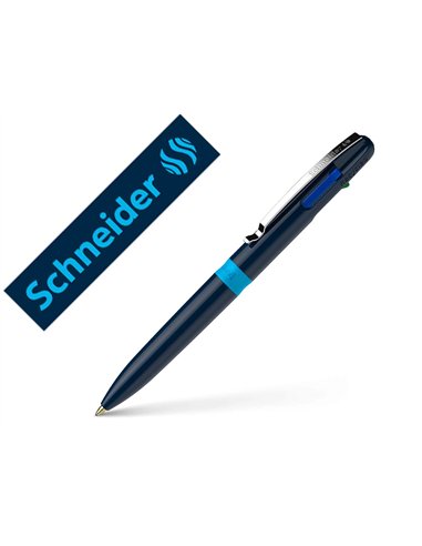 Stylo-bille 4 couleurs schneider take 4 medium viscoglide rechargeable clip metal corps plastique recycle.