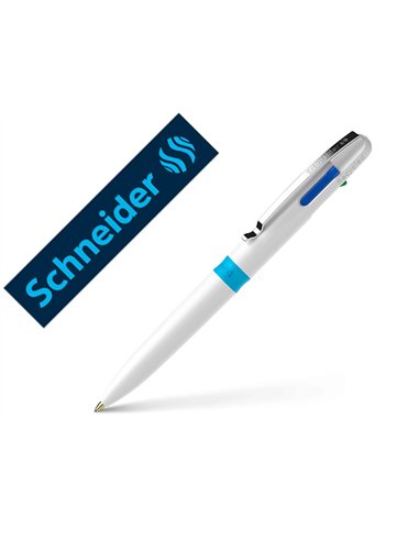 Stylo-bille 4 couleurs schneider take 4 medium viscoglide rechargeable clip metal corps plastique recycle.