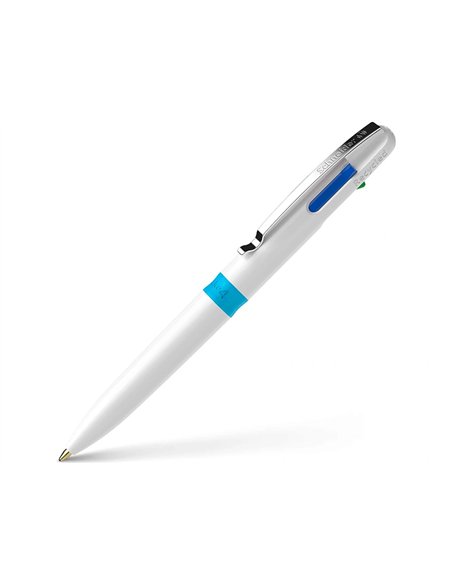 Stylo-bille 4 couleurs schneider take 4 medium viscoglide rechargeable clip metal corps plastique recycle.