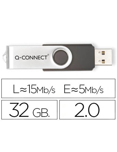 Clé usb q-connect 2.0 32gb vitesse lecture 18mb/s écriture 12mb/s capuchon rotatif.
