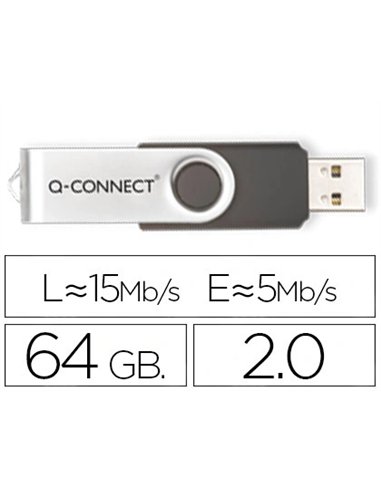 Clé usb q-connect 2.0 64gb vitesse lecture 18mb/s écriture 12mb/s capuchon rotatif.