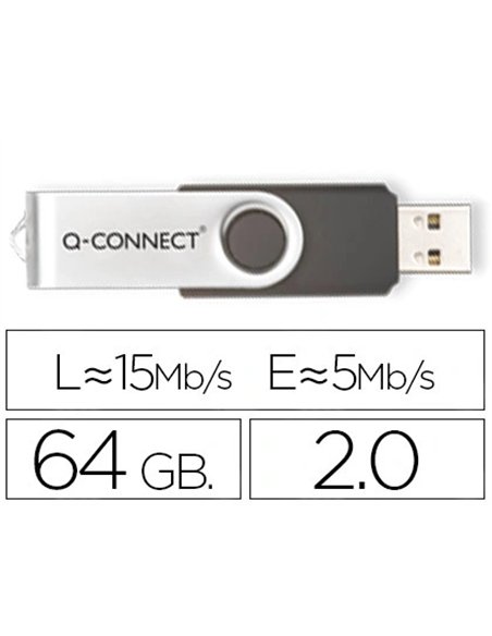 Clé usb q-connect 2.0 64gb vitesse lecture 18mb/s écriture 12mb/s capuchon rotatif.