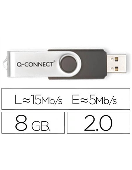 Clé usb q-connect 2.0 8gb vitesse lecture 15mb/s écriture 5mb/s capuchon rotatif.