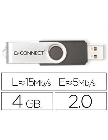 Clé usb q-connect 2.0 4gb vitesse lecture 15mb/s écriture 5mb/s capuchon rotatif.
