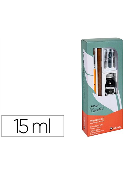 Coffret plumes- criture brause compos de 1 plume en bois 3 plumes 1 pinceau 1 flacon d'encre noire 15ml.