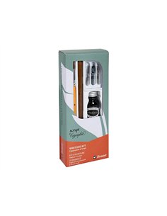 Coffret plumes- criture brause compos de 1 plume en bois 3 plumes 1 pinceau 1 flacon d'encre noire 15ml. 2