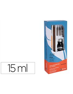 Coffret plumes-calligraphie brause compos de 1 plume en bois 3 plumes 1 pinceau 1 flacon d'encre noire 15ml.