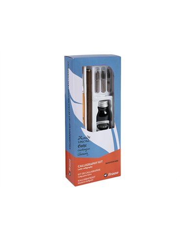 Coffret plumes-calligraphie brause compos de 1 plume en bois 3 plumes 1 pinceau 1 flacon d'encre noire 15ml.