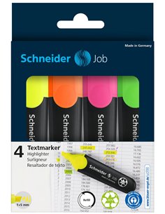 Surligneur schneider job pointe biseautée rechargeable avec maxx 660 refill station pochette 4 coloris assortis. 2