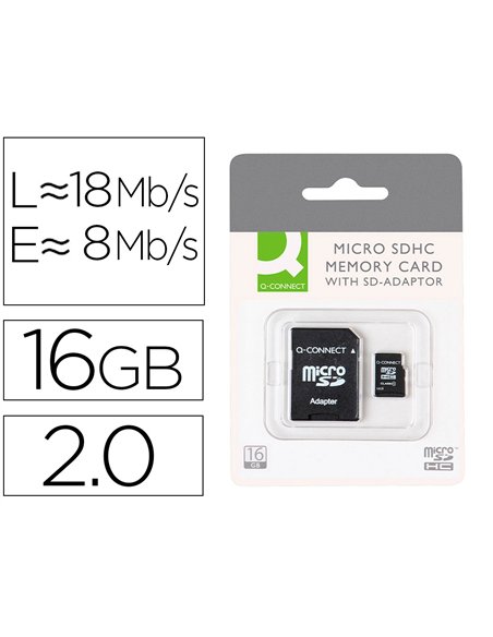 Carte micro q-connect sdhc adaptateur sd capacité 16gb classe 4 téléphones portables tablettes.