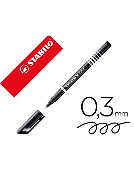 Stylo-feutre stabilo sensor pointe fine gainée métal amortisseur 1200m écriture tracé 0.3mm coloris noir.