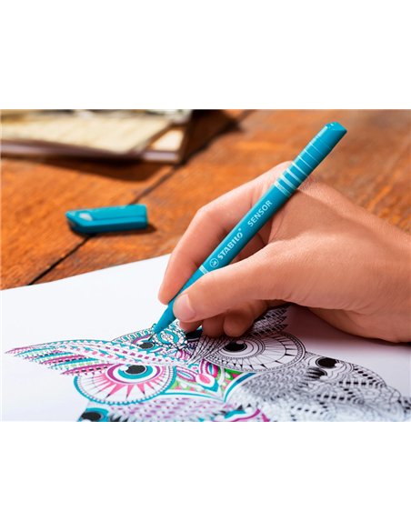 Stylo-feutre stabilo sensor pointe fine gainée métal amortisseur 1200m écriture tracé 0.3mm coloris noir.