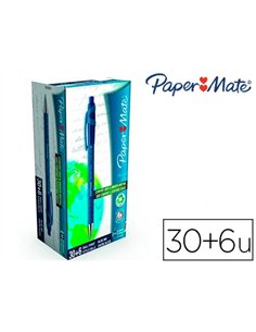 Stylo-bille paper mate flexigrip élite écriture large 0.7mm encre douce corps caoutchouté ant-glisse bleu pack 30u+6.