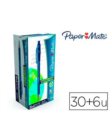 Stylo-bille paper mate flexigrip élite écriture large 0.7mm encre douce corps caoutchouté ant-glisse bleu pack 30u+6.