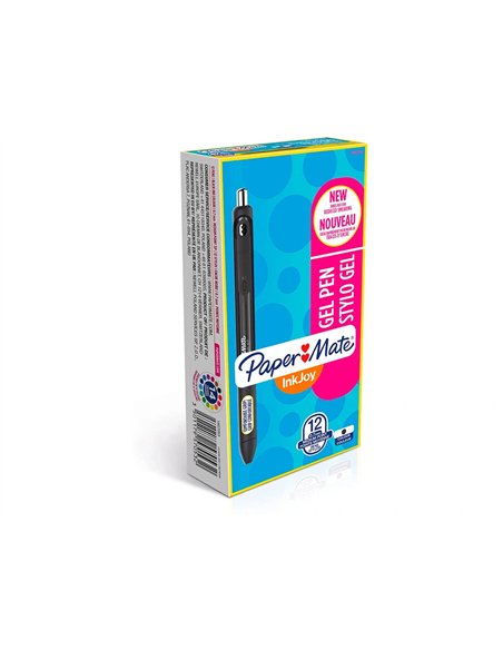 Stylo-bille paper mate inkjoy gel rétractable écriture moyenne 0.7mm encre douce grip coloris noir.