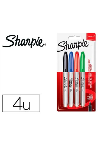 Marqueur permanent sharpie pointe fine 0,9mm encres assorties standard blister 4 couleurs.