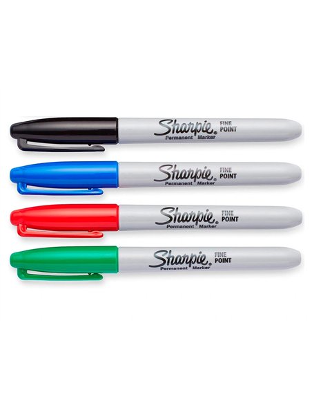 Marqueur permanent sharpie pointe fine 0,9mm encres assorties standard blister 4 couleurs.