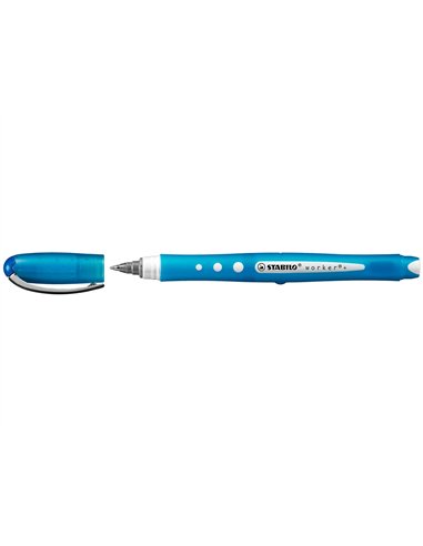 Roller stabilo worker colorful pointe conique encre liquide base eau non rechargeable corps couleur encre bleu.