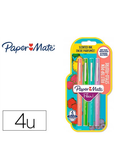 Feutre ecriture paper mate flair original pointe moyenne 0,7mm encres assorties fun blister 4.