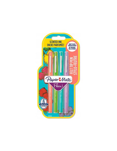 Feutre ecriture paper mate flair original pointe moyenne 0,7mm encres assorties fun blister 4.