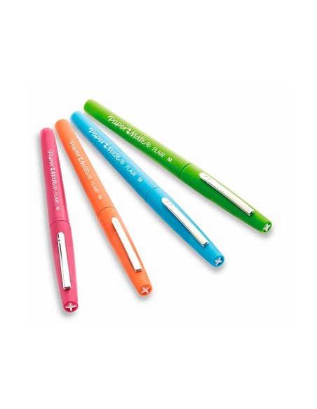 Feutre ecriture paper mate flair original pointe moyenne 0,7mm encres assorties fun blister 4.