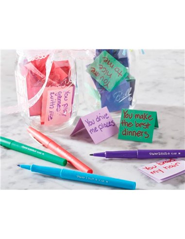 Feutre ecriture paper mate flair original pointe moyenne 0,7mm encres assorties fun blister 4.