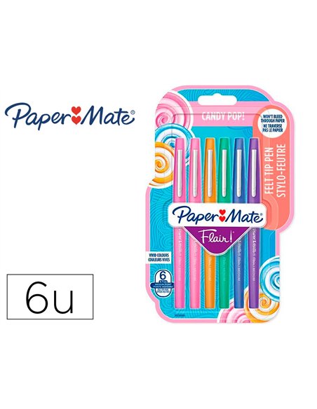 Stylo-feutre paper mate flair original pointe moyenne 1 mm longue durée de vie pochette 6 coloris tropical.