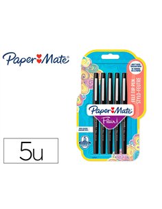 Feutre ecriture paper mate flair original pointe moyenne 0,7mm encres noir blister 5 couleurs.