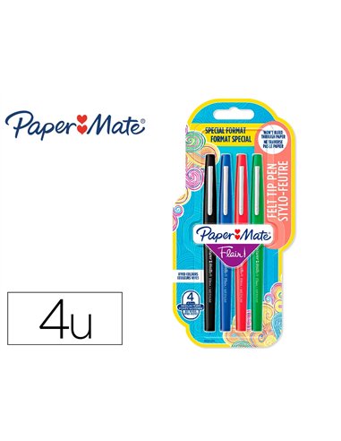 Feutre ecriture paper mate flair original pointe moyenne 0,7mm encres assorties estandar blister 4.