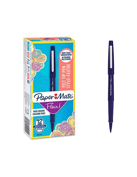 Feutre ecriture paper mate flair pointe moyenne 0,7mm encre bleu marine.