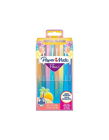 Feutre ecriture paper mate flair candy pop pointe moyenne pochette 16 unites assorties.
