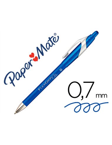 Stylo-bille paper mate flexgrip retractable encre gel pointe 0.7mm couleur bleu.