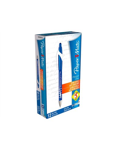 Stylo-bille paper mate flexgrip retractable encre gel pointe 0.7mm couleur bleu.