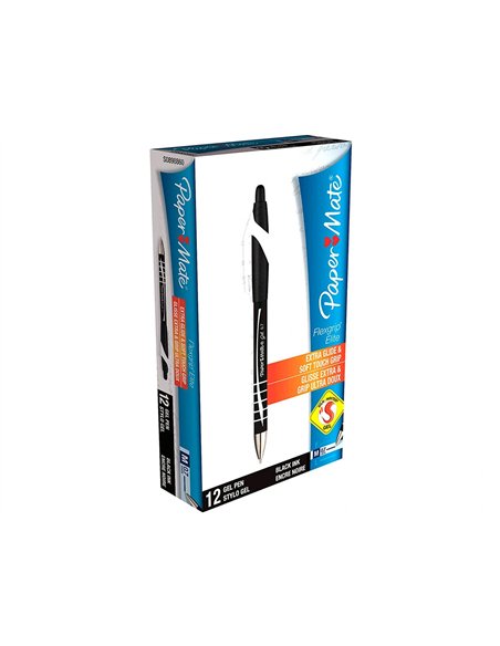 Stylo-bille paper mate flexgrip retractable encre gel pointe 0.7mm couleur noir.