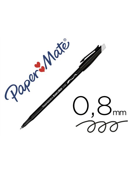 Stylo-bille paper mate replay colors gommmable pointe moyenne 1,0mm trace 0,8mm coloris noir.