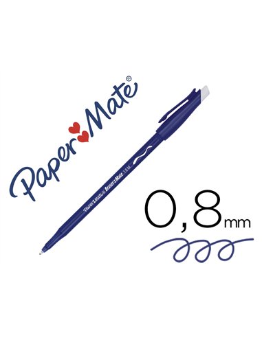 Stylo-bille paper mate replay colors gommmable pointe moyenne 1,0mm trace 0,8mm coloris bleu.