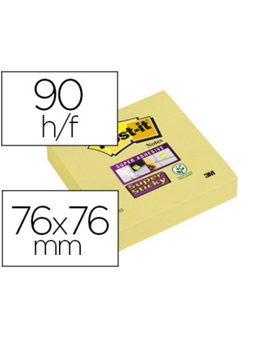 Bloc-notes post-it super sticky 76x76mm 90f repositionnables coloris jaune