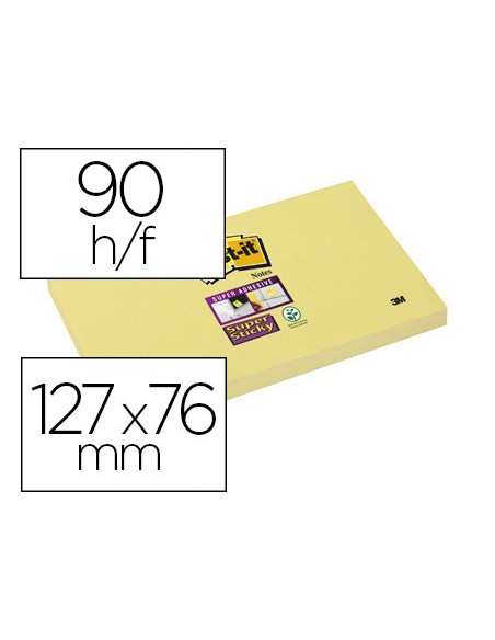 Bloc-notes post-it super sticky 127x76mm 90f repositionnables coloris jaune