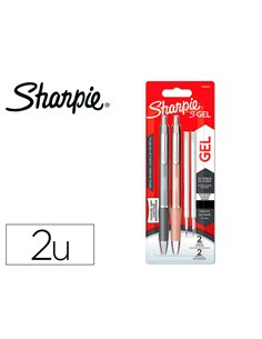 Stylo gel sharpie corps metal encre noir pointe moyenne 0,7mm blister 2 stylos et 2 recharges.