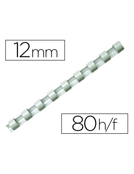 Anneau plastique à relier q-connect capacité 80f 12mm diamètre coloris blanc boîte 100 unités