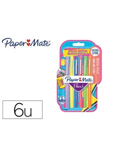 Feutre ecriture paper mate flair original pointe moyenne 0,7mm encres retro's 90 assorties blister 6 couleurs.