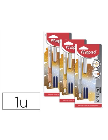 Stylo-plume reload glitter 2 cartuches d'encre 3 coloris assortis.