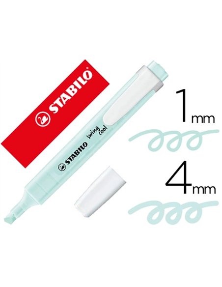 Surligneur stabilo swing cool pastel modèle de poche avec agrafe tracé 1/4mm coloris touche de turquoise.