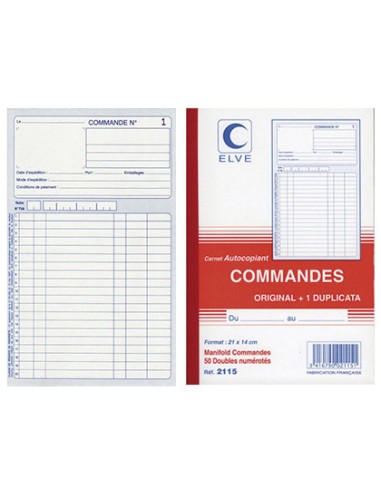 Manifold elve autocopiant 140x210mm vertical foliotage 50 duplis commandes 1 à 50