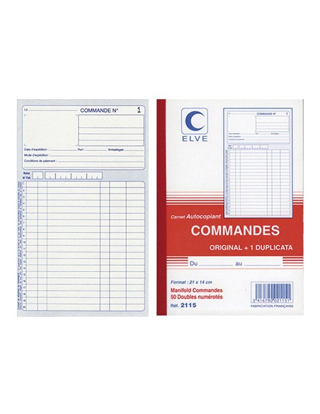 Manifold elve autocopiant 140x210mm vertical foliotage 50 duplis commandes 1 à 50