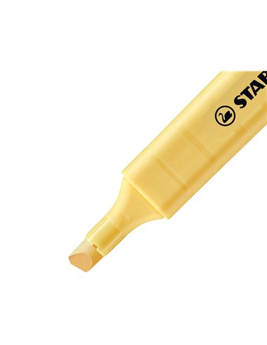 Surligneur stabilo swing cool pastel modèle de poche avec agrafe tracé 1/4mm coloris crème de jaune.