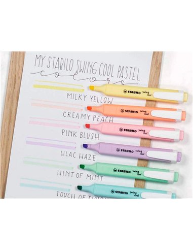 Surligneur stabilo swing cool pastel edition format stylo pointe biseautee trace 1/4mm clip coloris petale de rose.